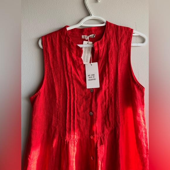Valentina Naldi Dresses & Skirts - Valentina Naldi 100% Linen Red Button Down Italian Dress, Size Medium
